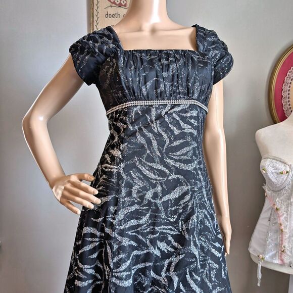 Vintage 90s Jody California Ball Gown Regency Empire Prom Dress Zebra Glitter - Picture 6 of 12